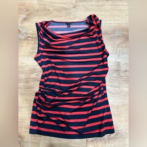 Ann Taylor Red and navy blue striped cowl neck tank top blouse